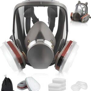 6800 Full Face Respirator Mask Kit with 20 Cotton Filters & Activated Carbon Filters