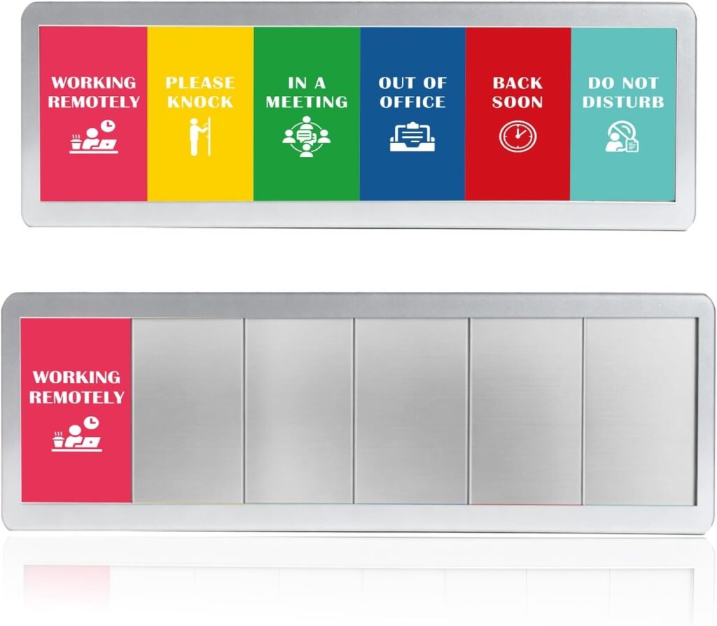 Shejdgart Office Door Sign – 6-Option Sliding Privacy Status Indicator, Silver