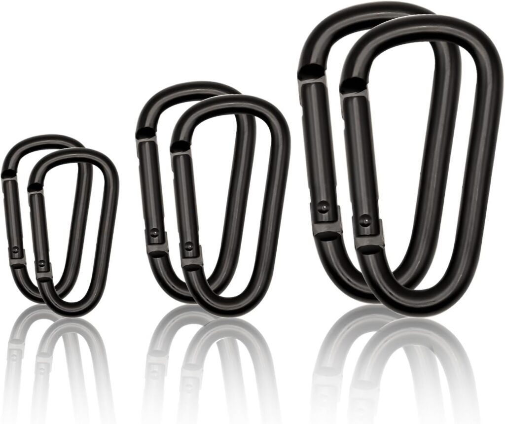 Black Aluminum Carabiner Clip Set – Mini 2", Small 2.3" D-Ring & Large 3" Heavy Duty Hooks