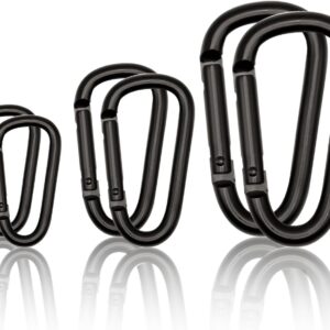 Black Aluminum Carabiner Clip Set – Mini 2", Small 2.3" D-Ring & Large 3" Heavy Duty Hooks