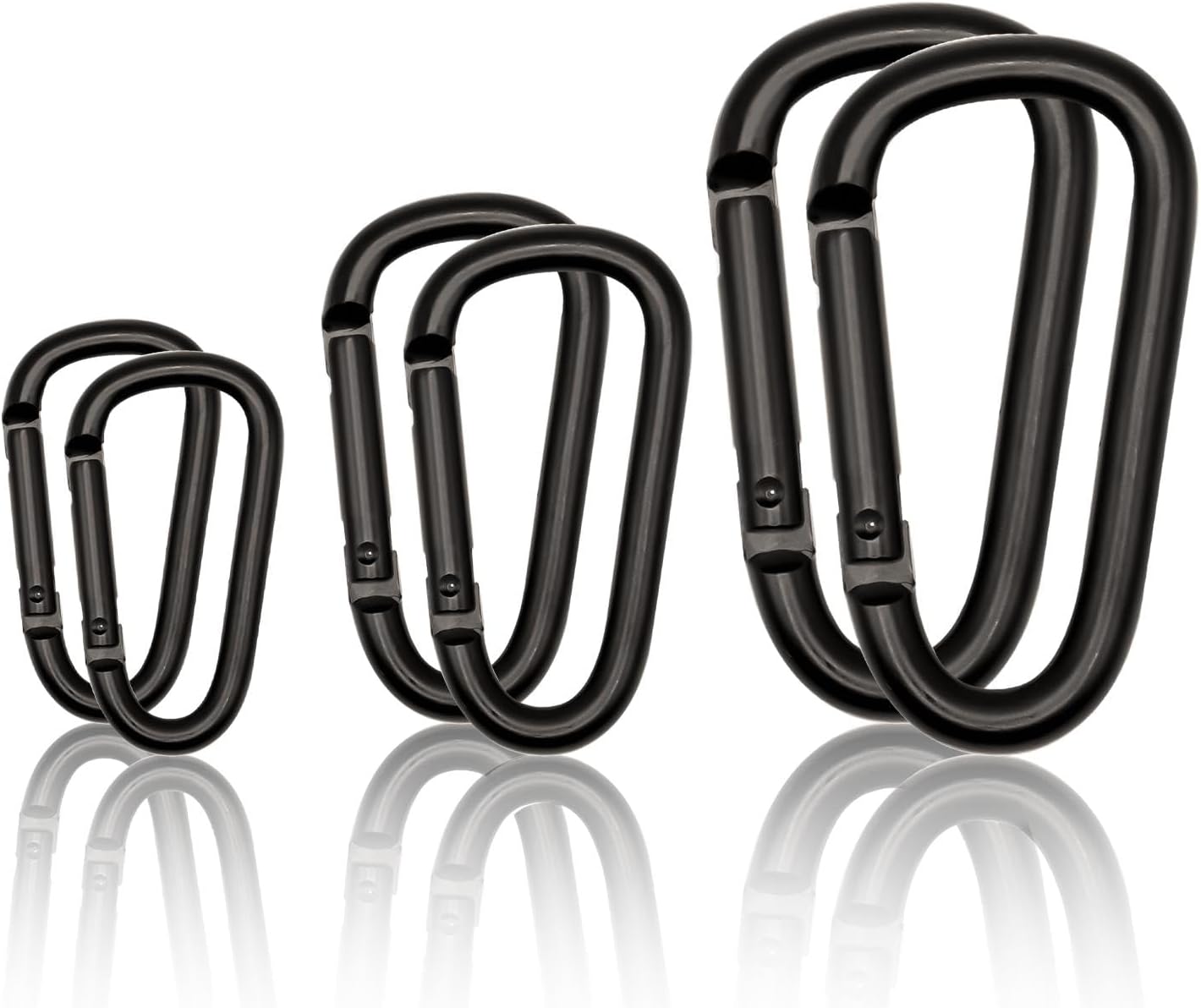Black Aluminum Carabiner Clip Set – Mini 2", Small 2.3" D-Ring & Large 3" Heavy Duty Hooks