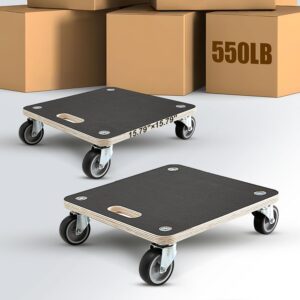 Square Platform Wood Dolly – 550 lb Heavy Duty Furniture Moving Dolly with 4 Caster Wheels